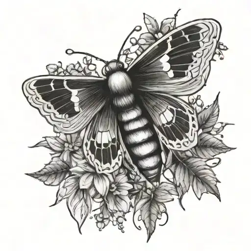 Giant Floral Moth With Lightning Bugs And Light Foliage Surrounding The Moth