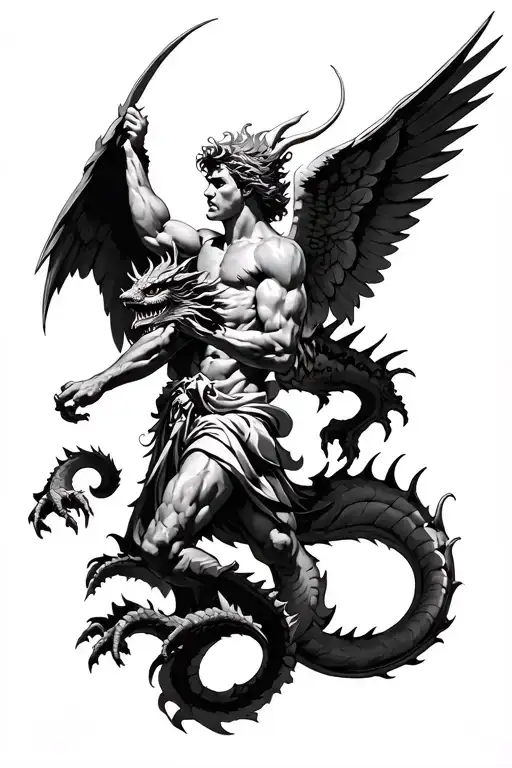 Arch Angel Michael Fighting The Dragon