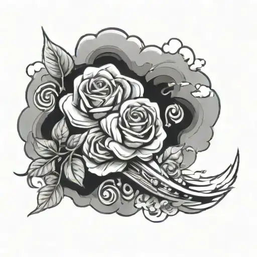 Graffiti Rainbow With White Roses In The Clouds