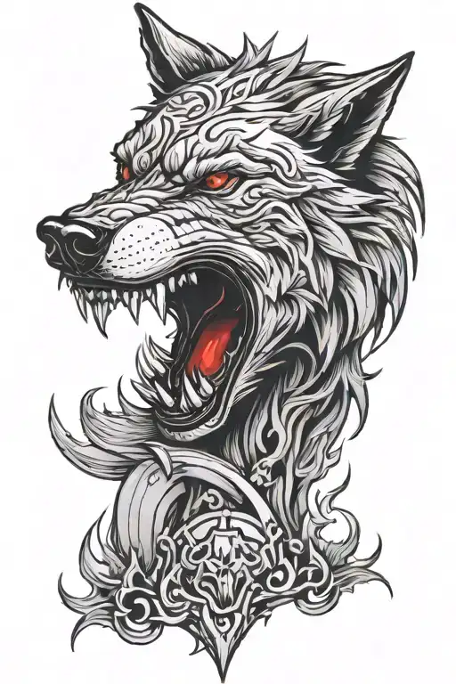 Wolf With Red Eyes That Bites And Has Sharp Blooded Fangs