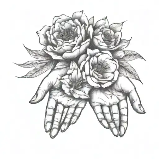 Hands Filled With Different Flowers Intertwined
