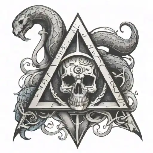 Deathly Hallows Symbol With Skull And Snake Intertwined