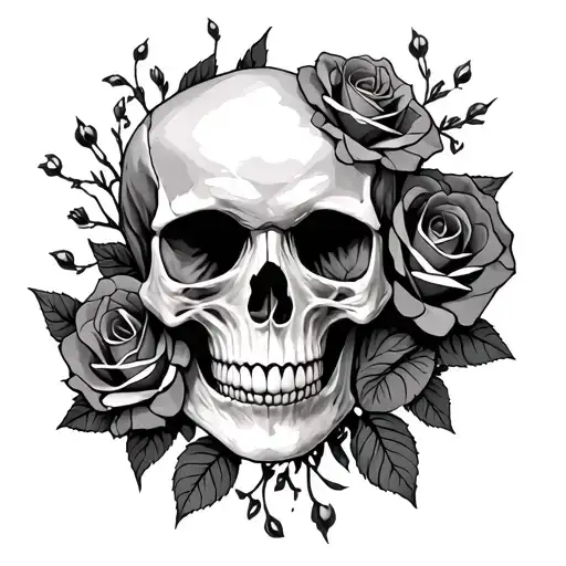 Skull And Roses Intertwined