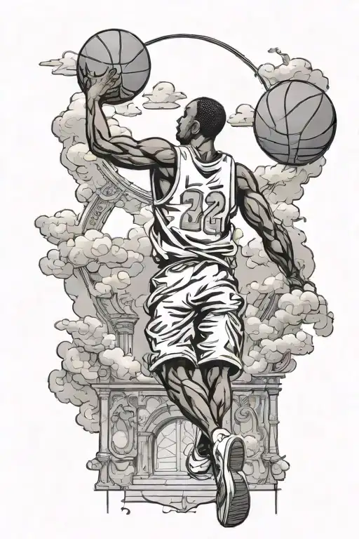Black Man Walking Up The Heaven Gates With A Basketball