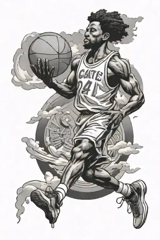 Black Man Walking Up The Heaven Gates With A Basketball