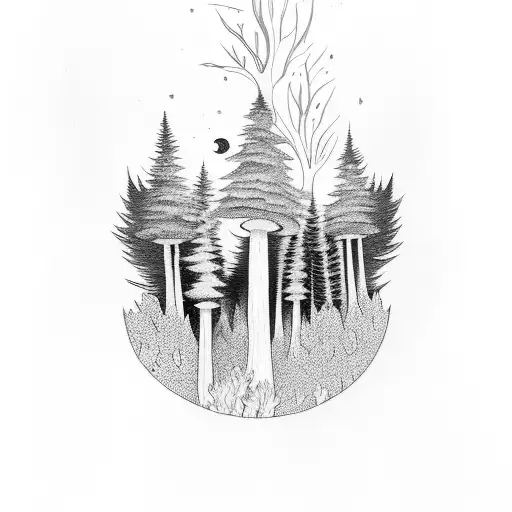 Dark Forest With Magic Mushrooms