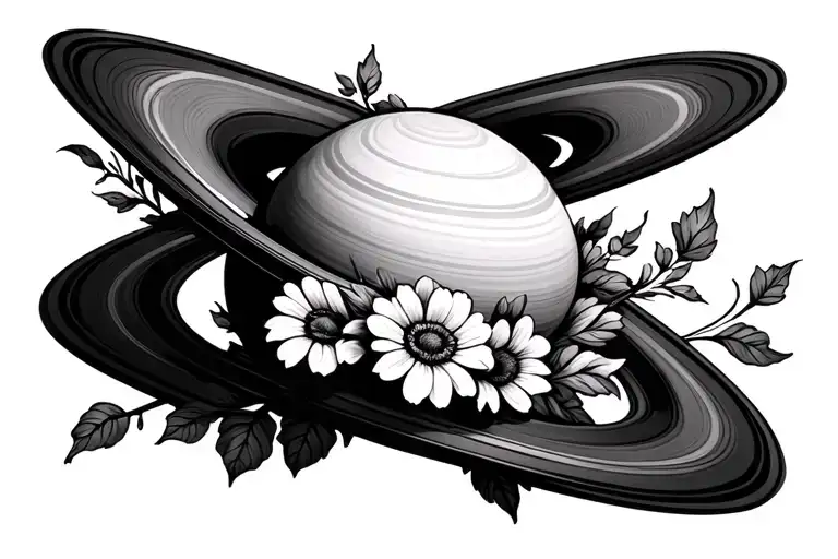 Minimalist Saturn With Ring Made Of Flowers