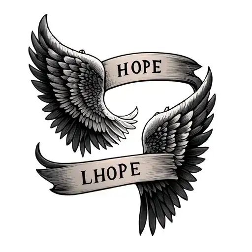 Two Wings In A Form Of Band Tattoo In The Forearm With The Word Hope Between Them
