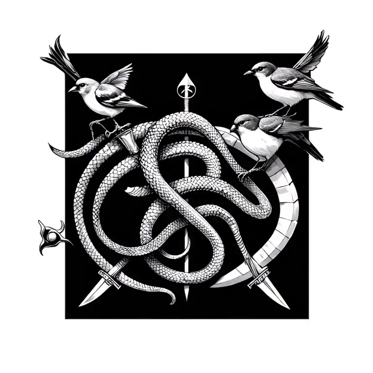 Medical Symbol Snake And Swords And 3 Little Birds
