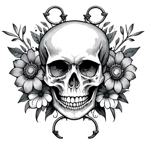 Libra Skull Time Flowers Hour Glass