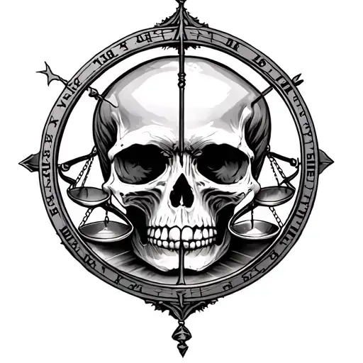 Libra Skull Time Scales Hour Glass