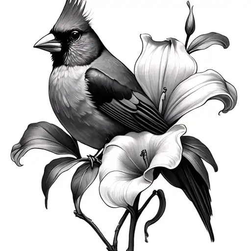 Calla Lillies And A Female Cardinal