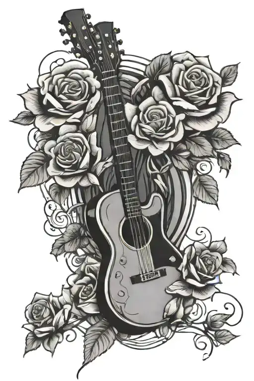 Guitar And Roses Intertwined