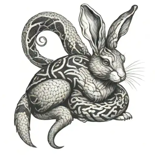 Dominant Male Rabbit Wrapped By A Submissive Female Snake