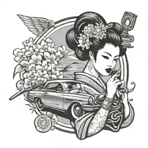 A Japanese Geisha Holding A Vintage Car Key