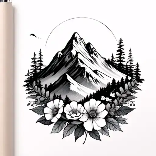 Mountain And Flowers