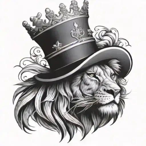 Lion With Scar Head With Crown On Top Hat