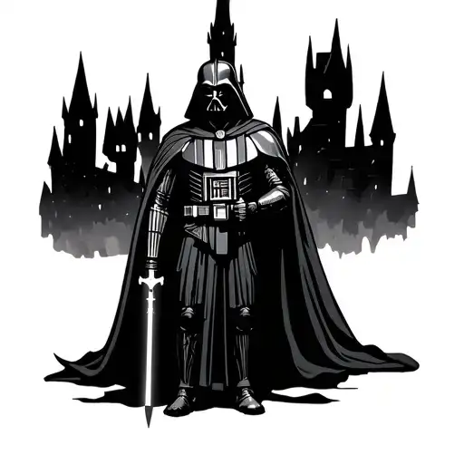 Line Art Darth Father Infront Or Father Castle Silhouette