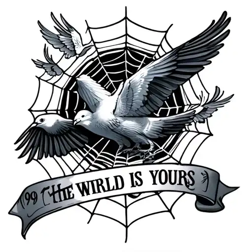 Spider Webs And Doves With 999 The Wrld Is Yours Written