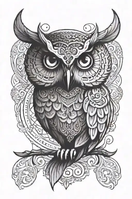 Owl With Purple Eyes Mandala Tattoo Design
