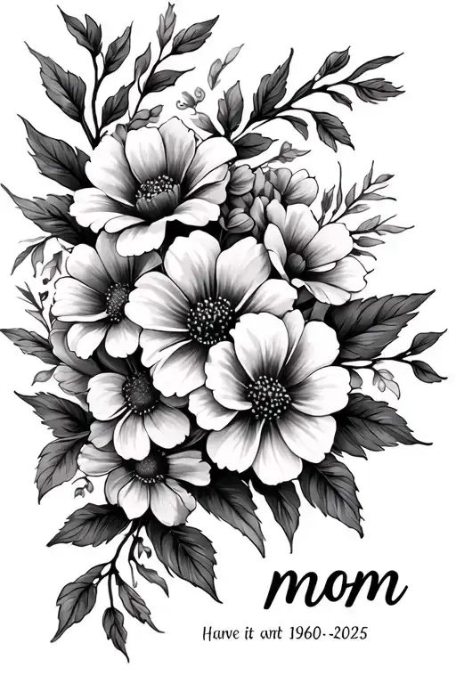 Memorial Tattoo For Mother With Flowers Symbolizing With 1960-2025 And Have It Say Mom