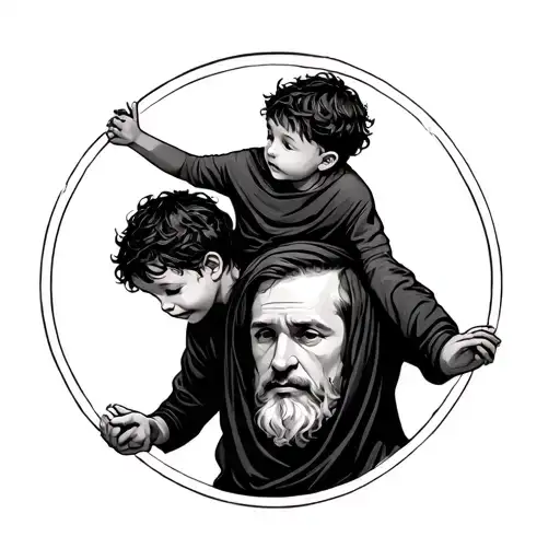 Father Carying Son On His Shoulders