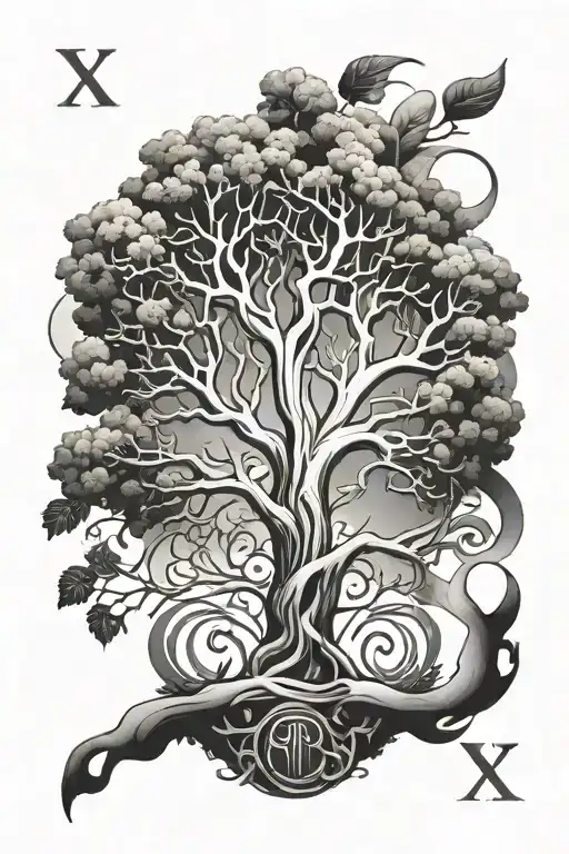 Black And White Tree With Roman Numerals Intertwined