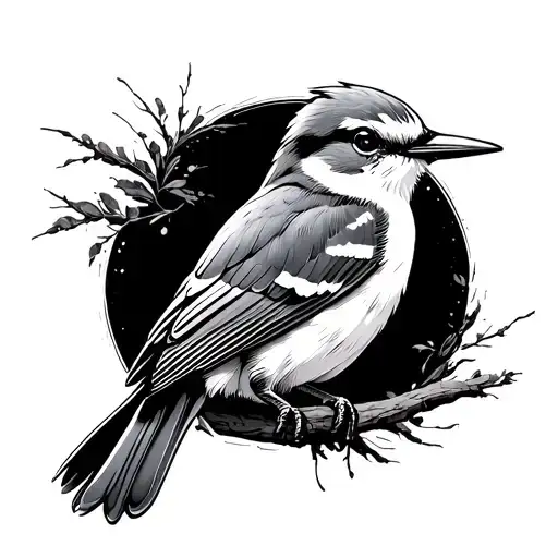 Perched Scissor Tailed Flycatcher Line Art