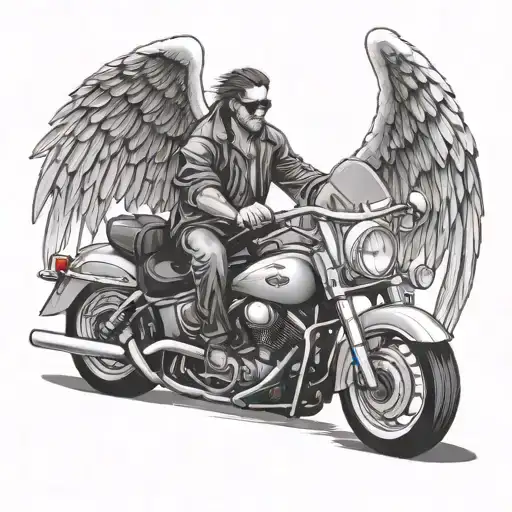 Tilted Biker With Angel Wings Leaning