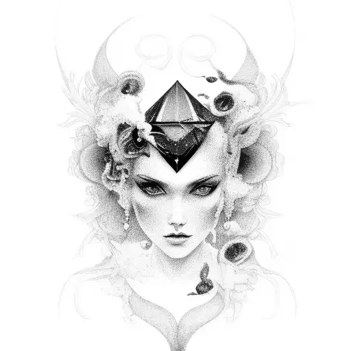 A Black And Grey Portrait Of A Sensual Goddess