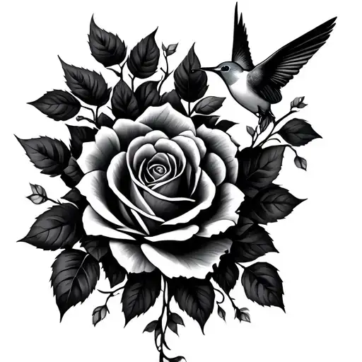 Roses And Vines With A Hummingbird Hovering