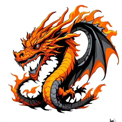 Orange Dragon In Fire