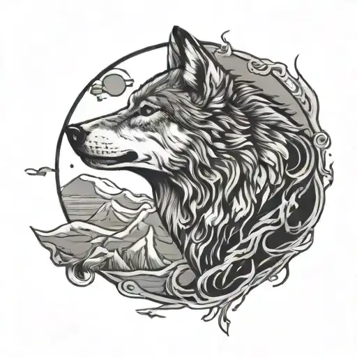 Wolf Howling Into Moon Water