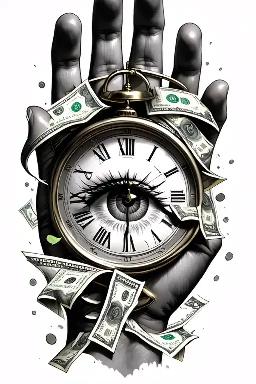Money Fading Out Time Clock And A Eye On The Hand
