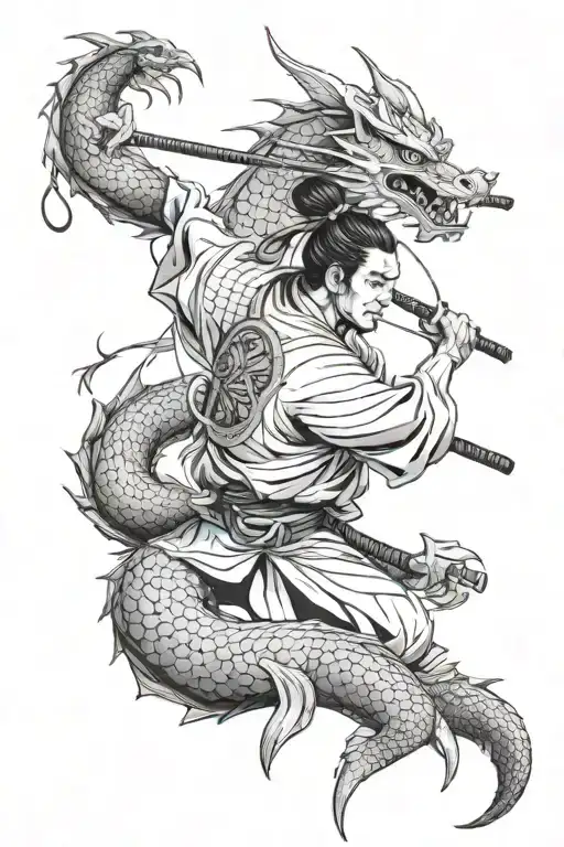 Samurai And Dragon And Sun Japan