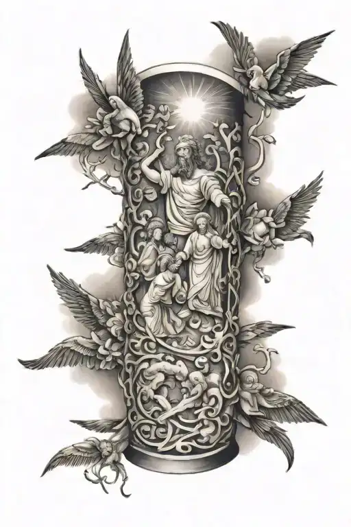 Forearm Sleeve Of Biblical Scenes And Images