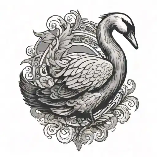 A Swan With Crow On Its Head