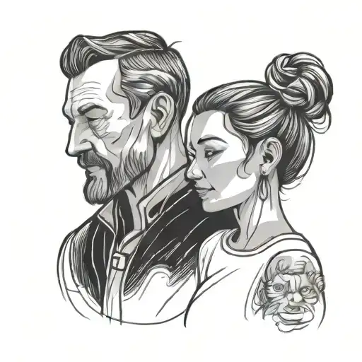 Father Doughter Minimal Line Art