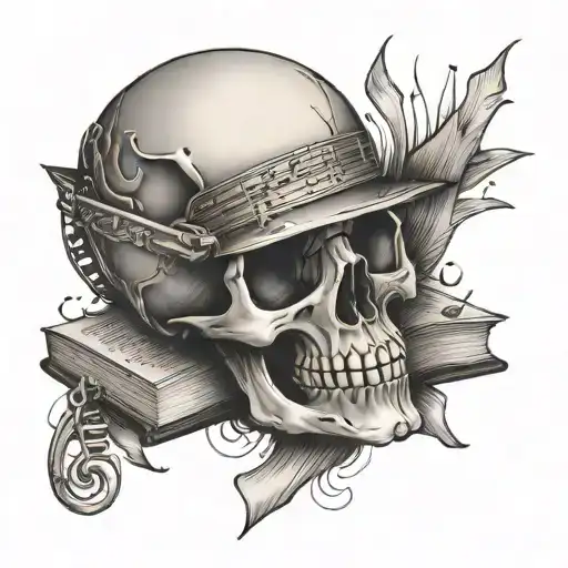 Skull And Books And Music Notes