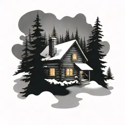 Cabin Covered In Snow In The Forest With Christmas Three