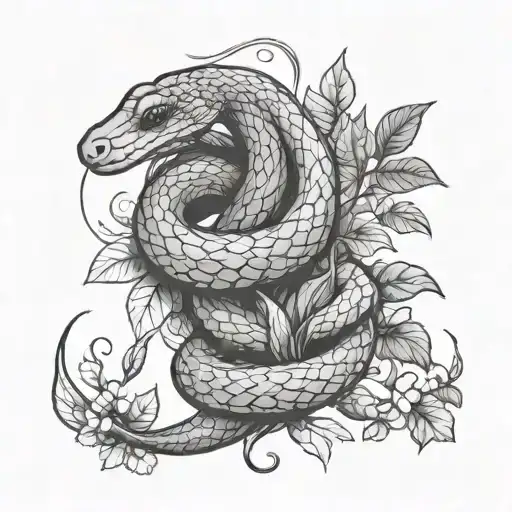 Snake Tightly Coiled Holding Plant With Vines