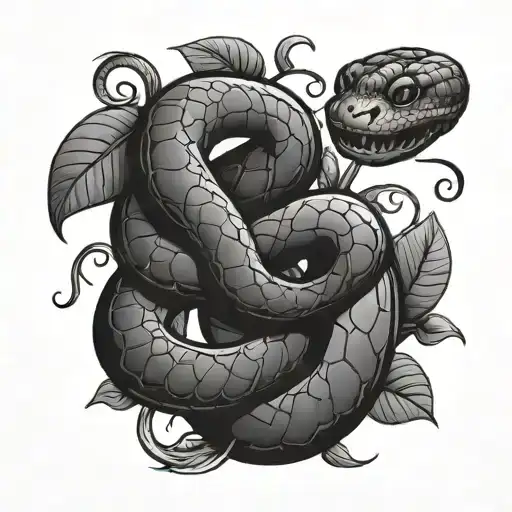 Snake Tightly Coiled Holding Plant With Vines