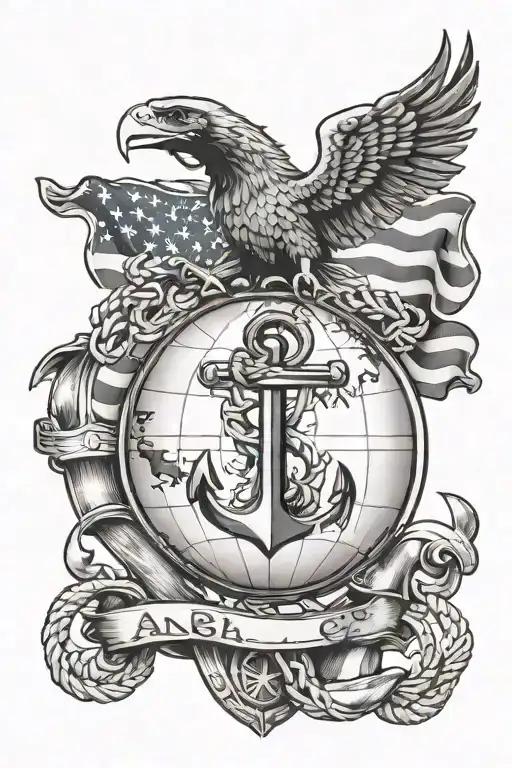 Flag With Eagle Globe And Anchor