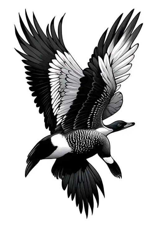 Loon Spreading Wings Viewed