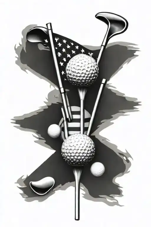 American Flag Made Out Of Golf Clubs And Golf Balls