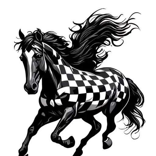 Simple Horse Running Outline With Checkered Pattern