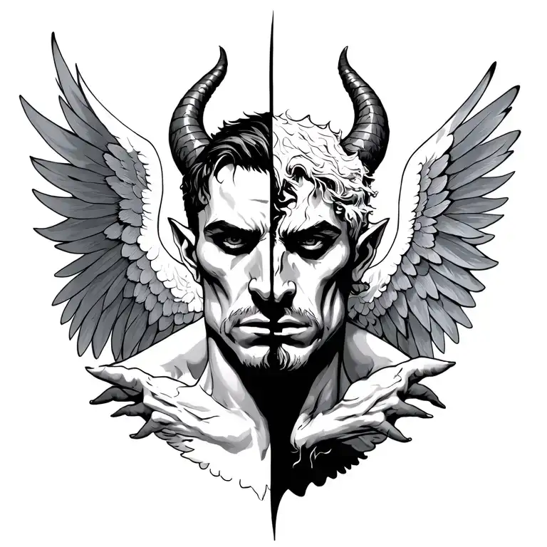 Half God Half Demon Man With Wings Spread