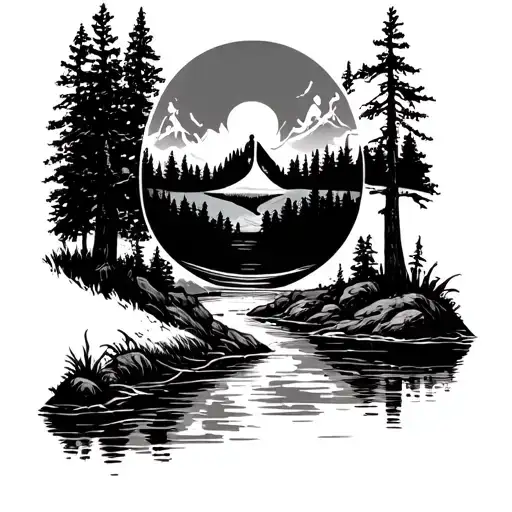 North Woods Upland Hunting Theme With An Hour Glass Pouring Into The River Within The Upland Theme