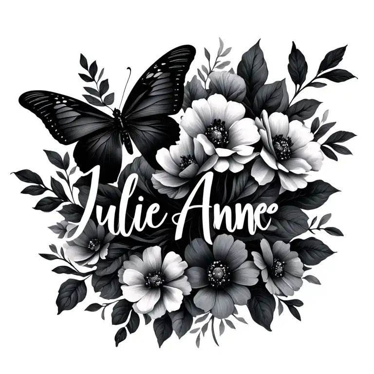 Butterfly Minimalist Abstract With Floral And The Cursive Text Julie Anne
