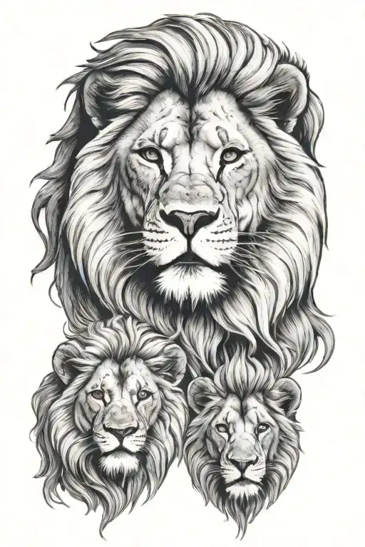 Masculine Lion Head With 2 Cubs Heads Bellow